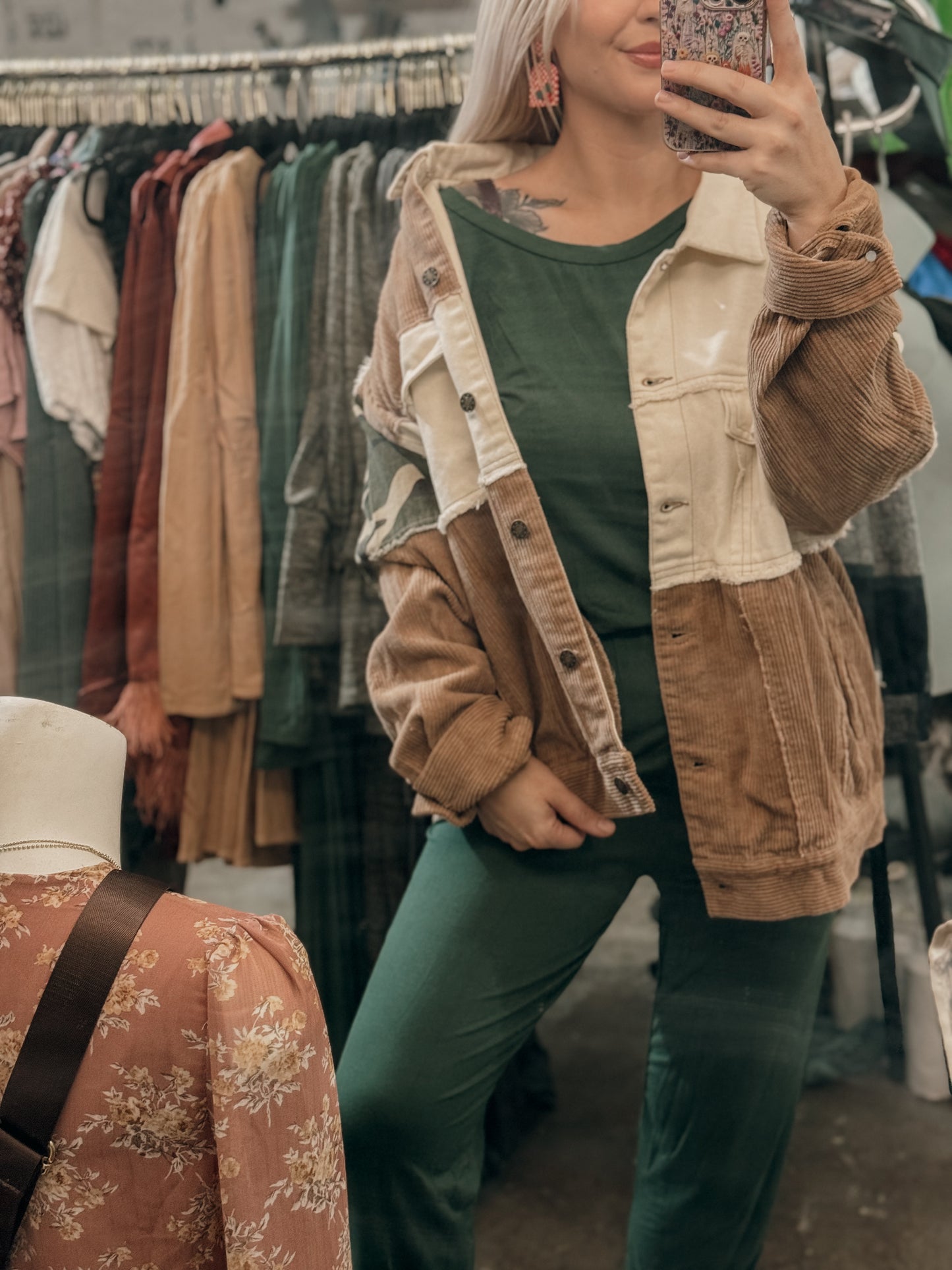 Raw hem camo corduroy jacket