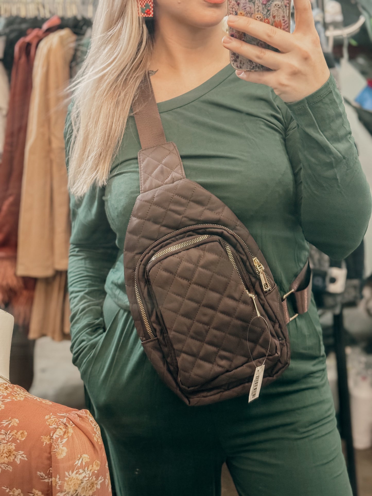 Quilted large sling bag