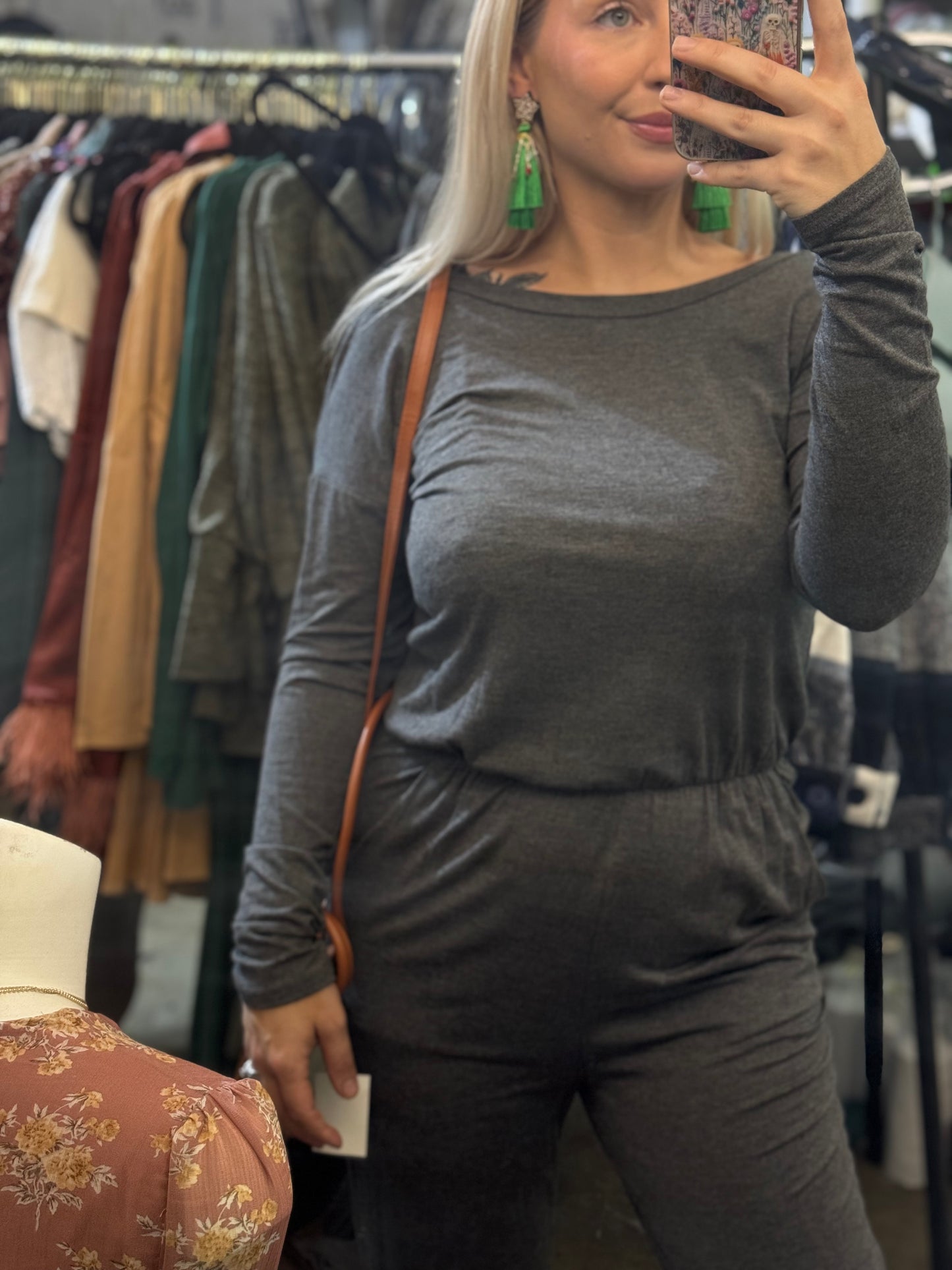 Charcoal elastic waist jumpsuit