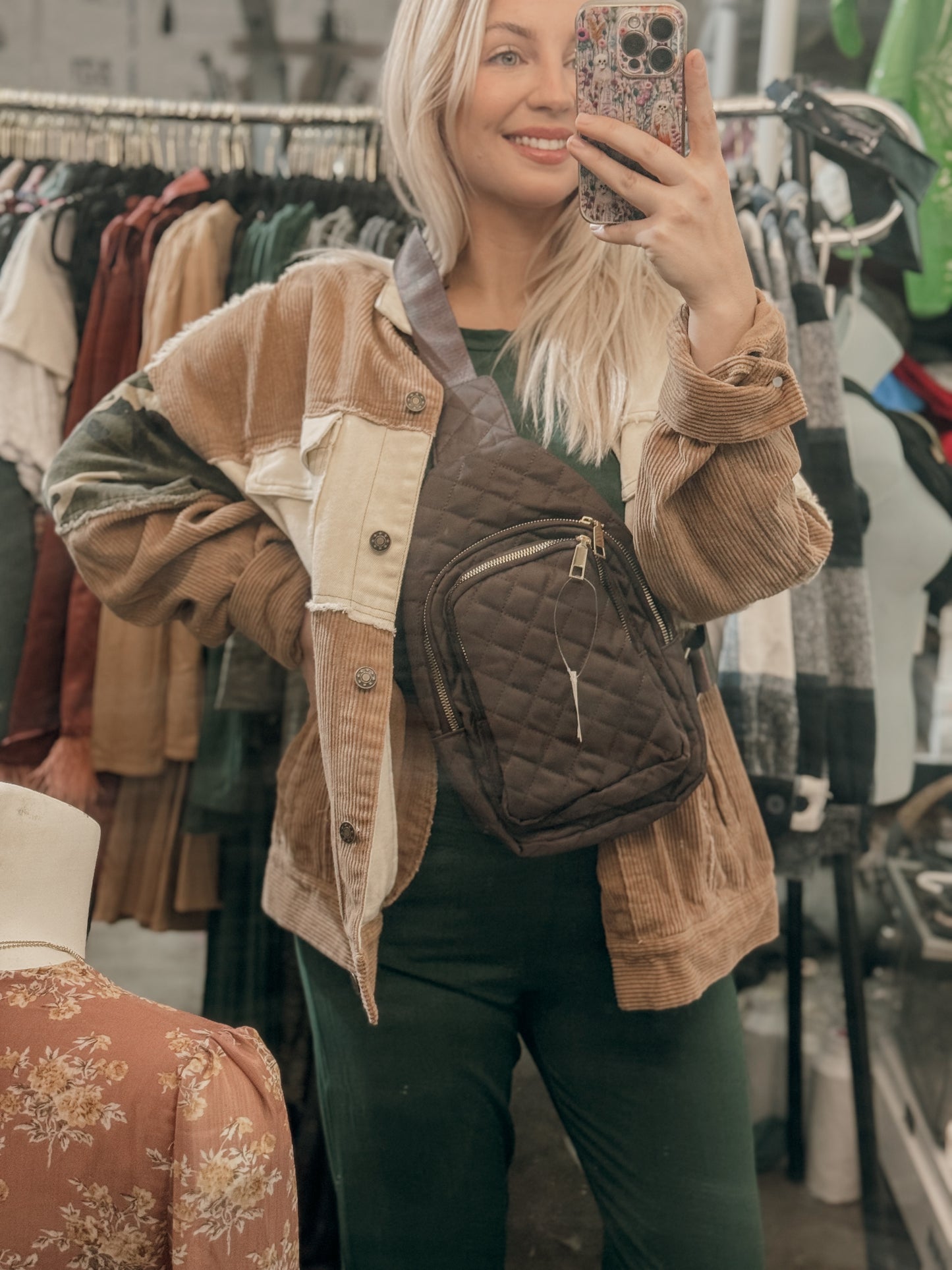 Raw hem camo corduroy jacket