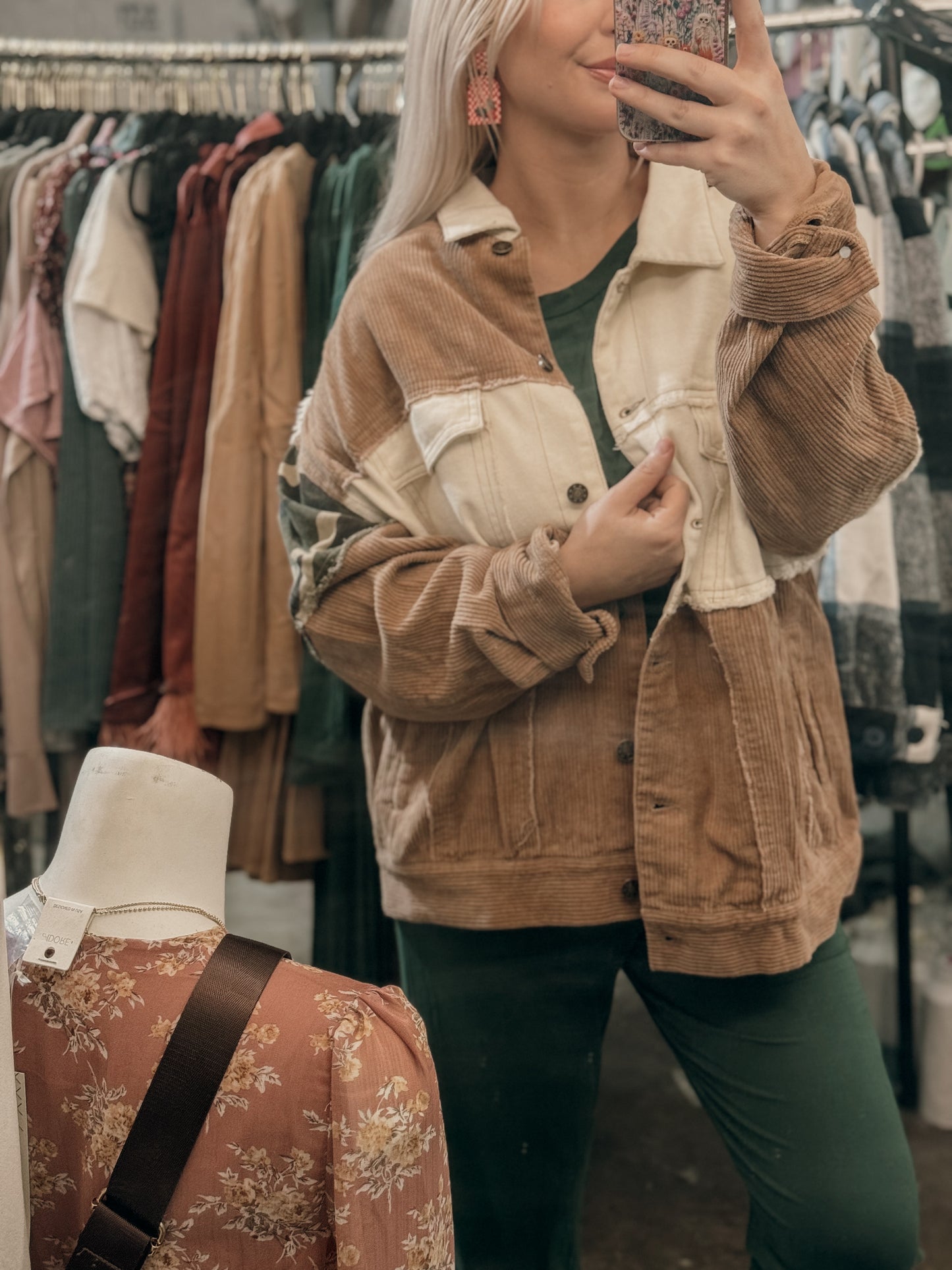 Raw hem camo corduroy jacket
