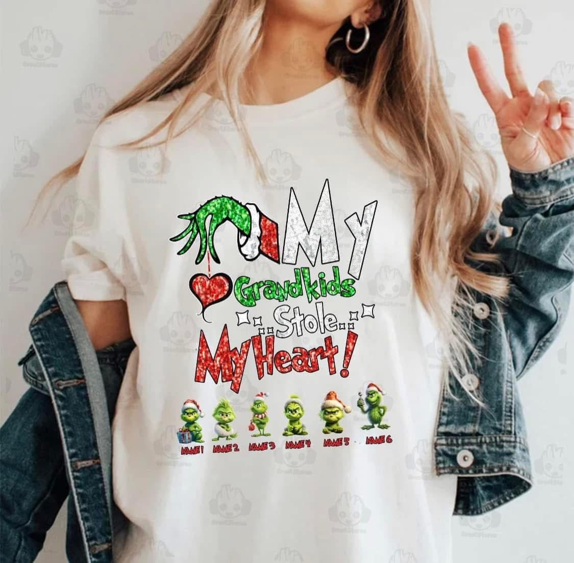 My grandkids stole my heart faux sequin graphic design