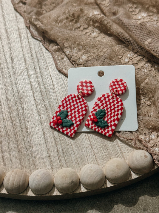 Checkered dangle Christmas earrings