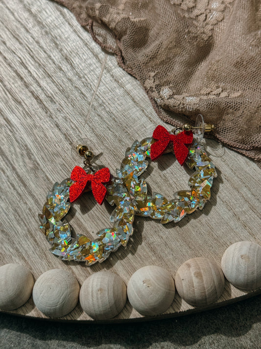 Christmas wreath acrylic earrings