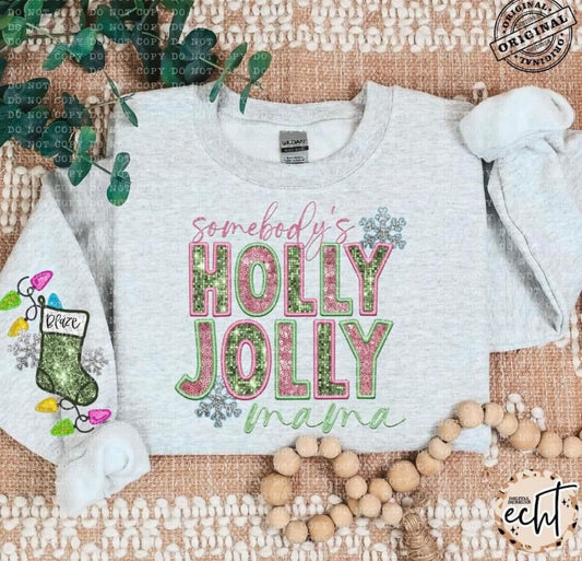 Holly Jolly mama faux sequin design